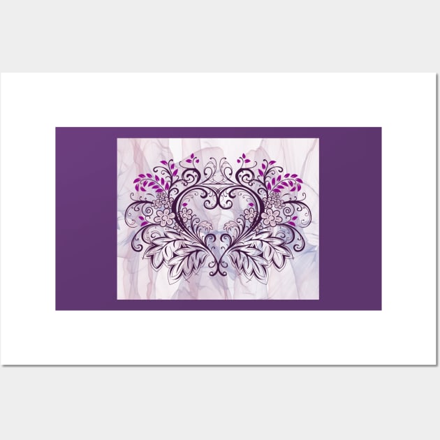 Purple Leaf Heart on Abstract Background Wall Art by allthumbs